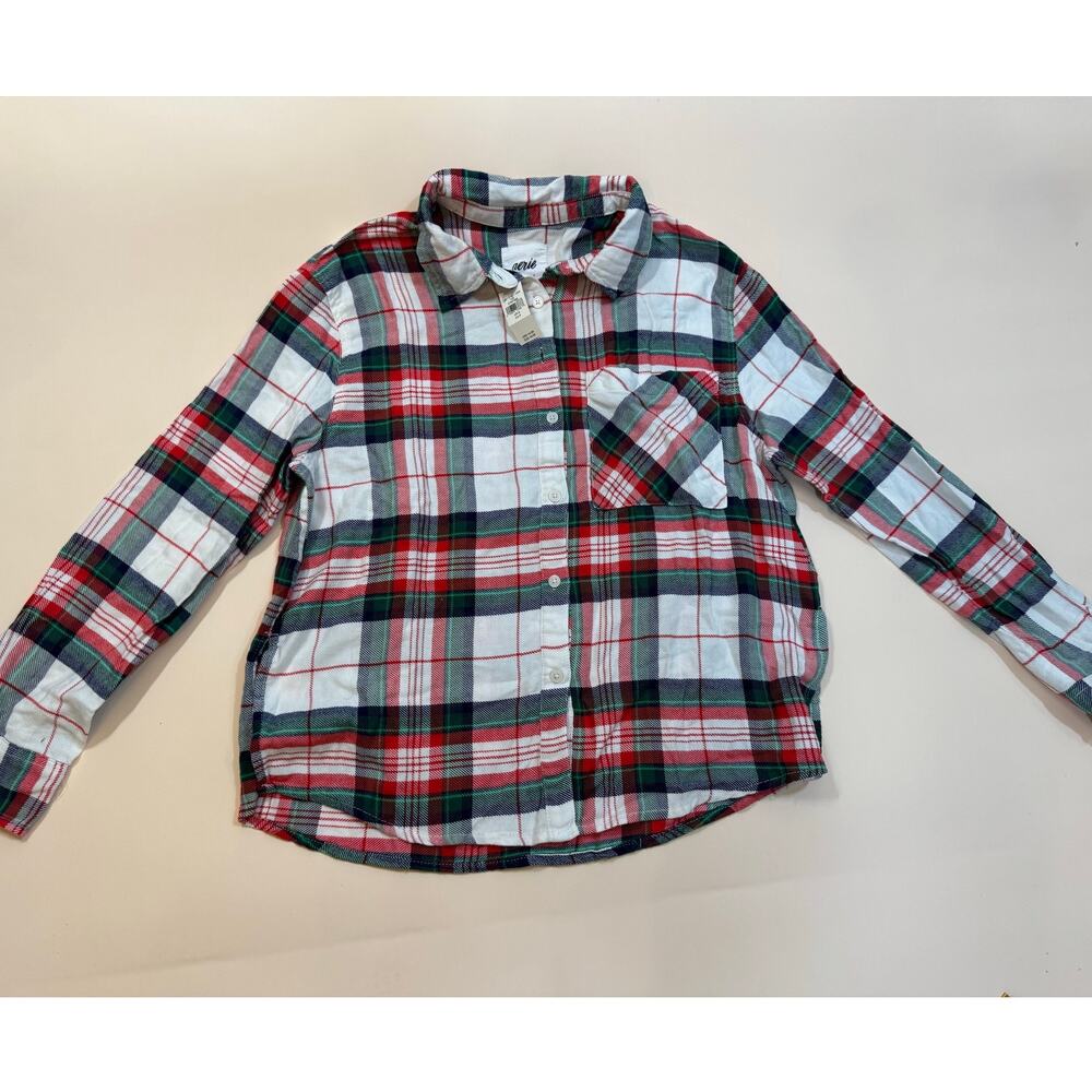 NWT Aerie Women’s Plaid Flannel Button Down Shirt – Red Green White – Size S